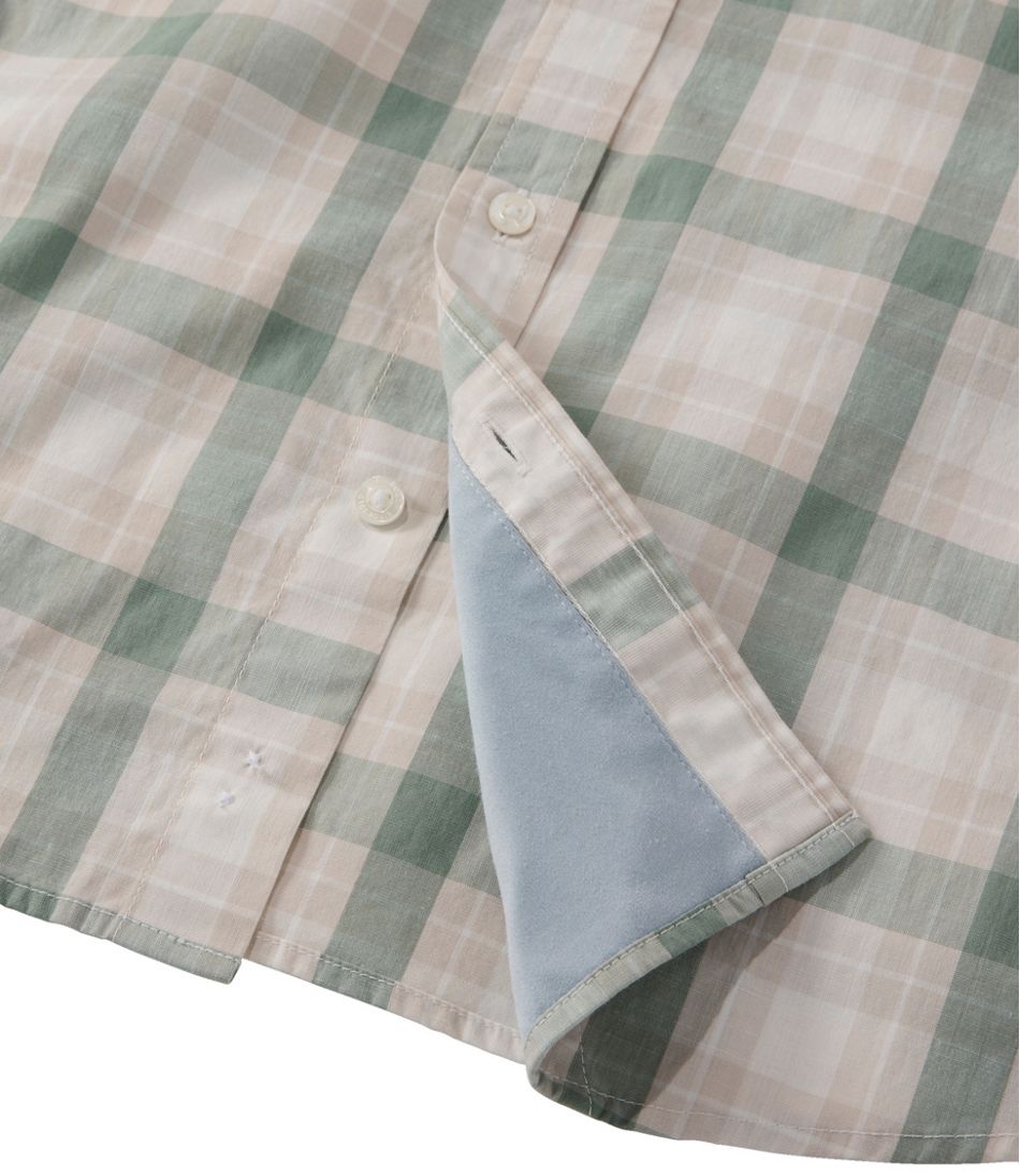 L.L.Bean | Men's Comfort Stretch Performance® Chambray Shirt, Short-Sleeve, Slightly Fitted Untucked Fit, Plaid