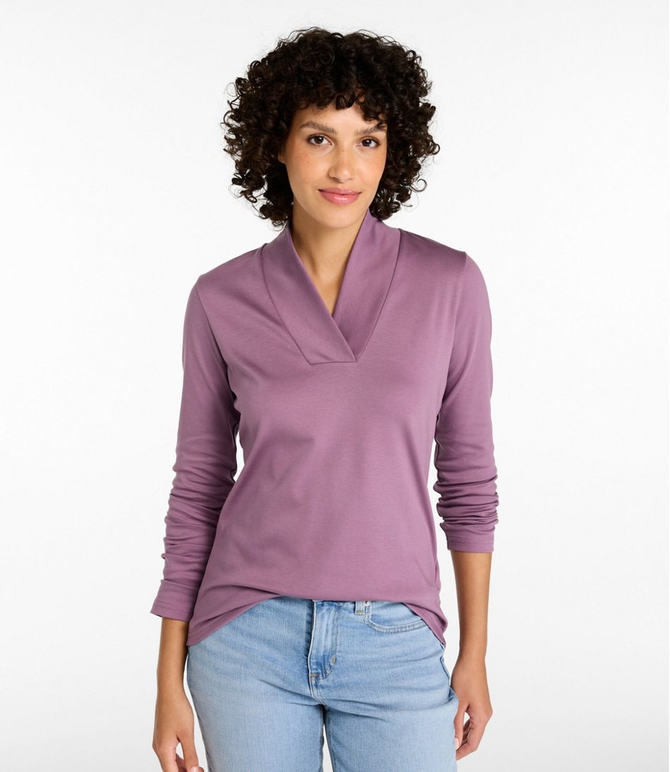 L.L.Bean | Women's Pima Cotton Tee, Shawl Long-Sleeve