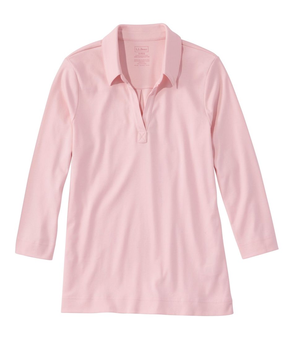 L.L.Bean | Women's Pima Cotton Tee, Three-Quarter-Sleeve Polo