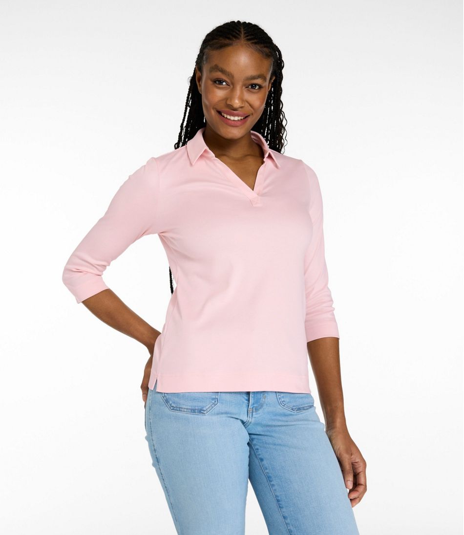 L.L.Bean | Women's Pima Cotton Tee, Three-Quarter-Sleeve Polo