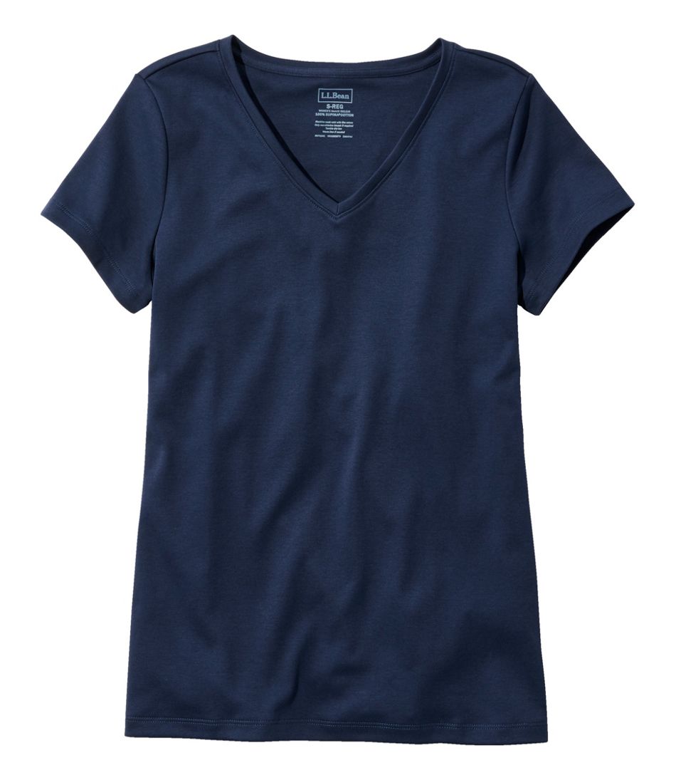 L.L.Bean | Women's Pima Cotton Shaped V-Neck, Short-Sleeve