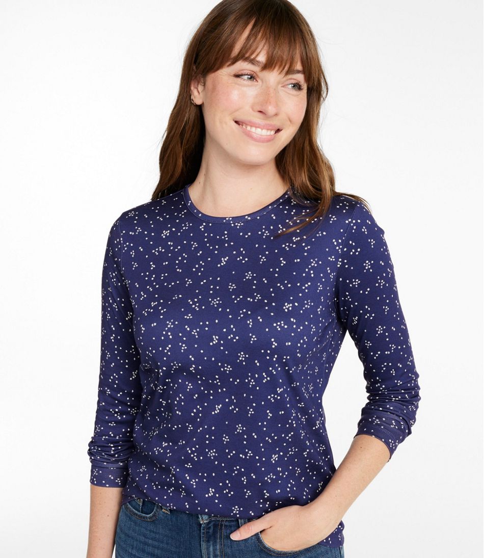 L.L.Bean | Women's Pima Cotton Tee, Long-Sleeve Crewneck Print
