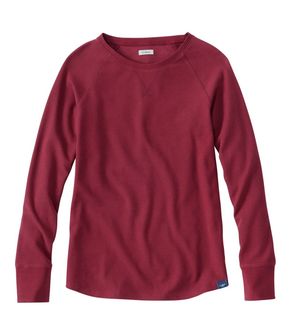L.L.Bean | Women's Unshrinkable Mini-Waffle Tee, Long-Sleeve Crewneck
