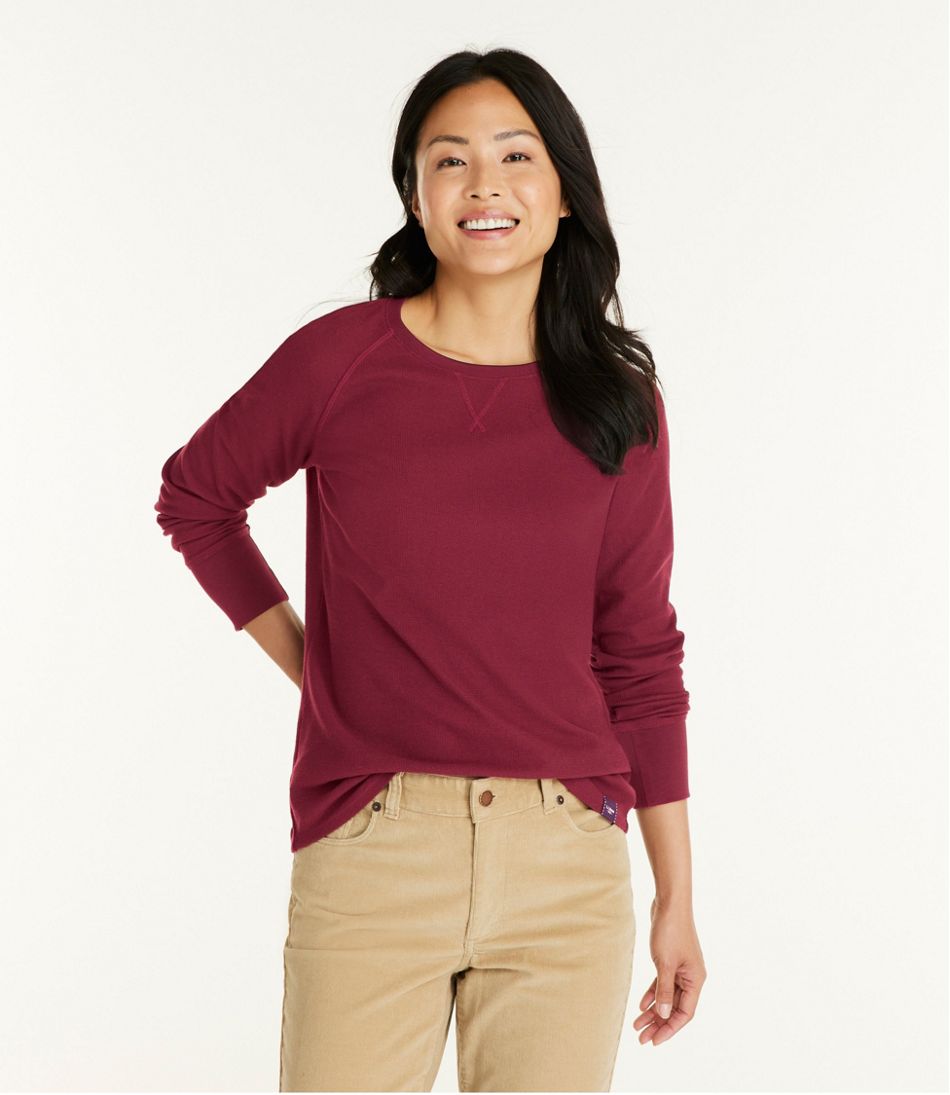 L.L.Bean | Women's Unshrinkable Mini-Waffle Tee, Long-Sleeve Crewneck