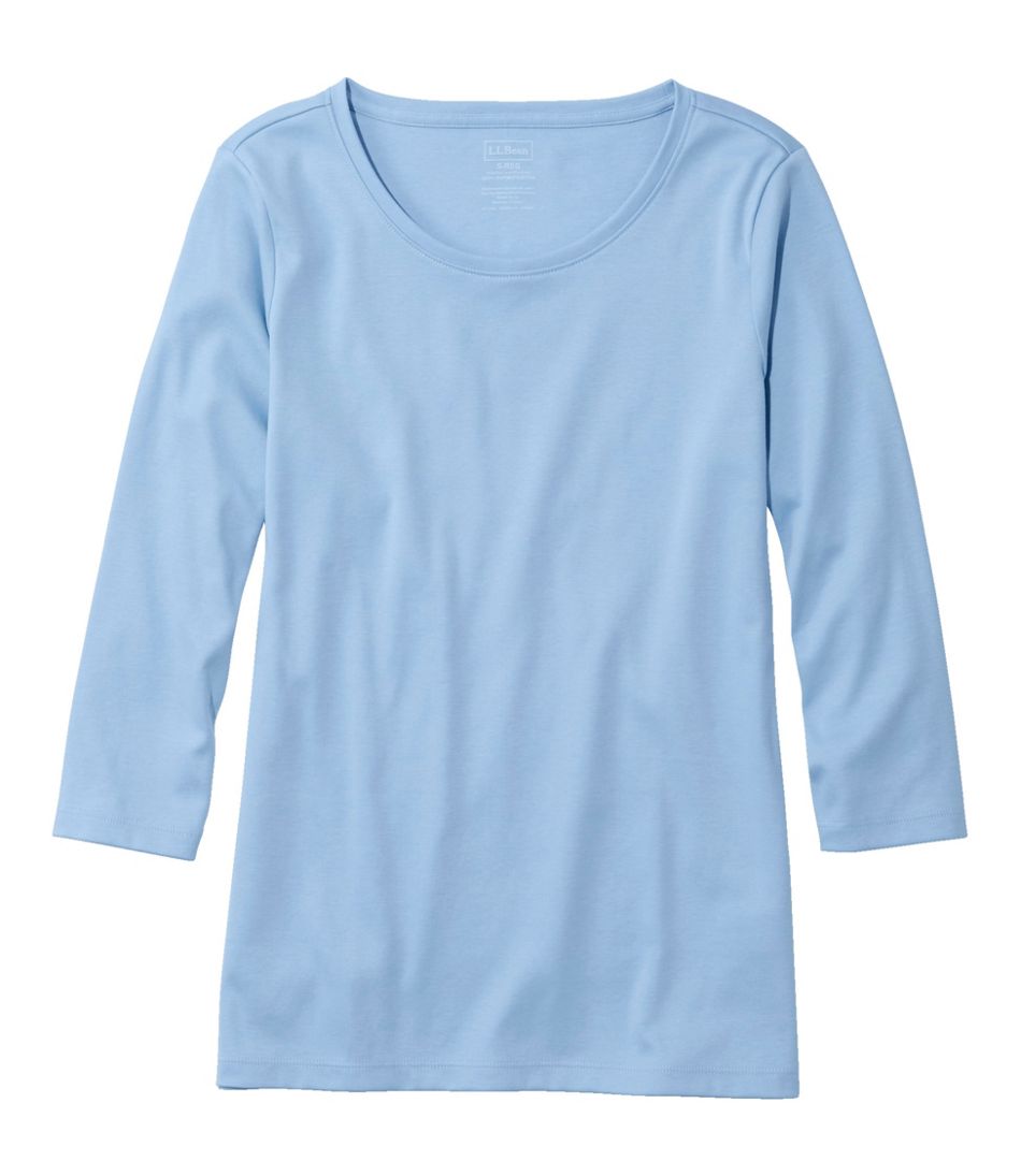 L.L.Bean | Women's Pima Cotton Shaped Tee, Three-Quarter-Sleeve Jewelneck