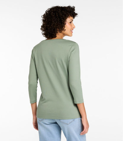 L.L.Bean | Women's Pima Cotton Shaped Tee, Three-Quarter-Sleeve Jewelneck