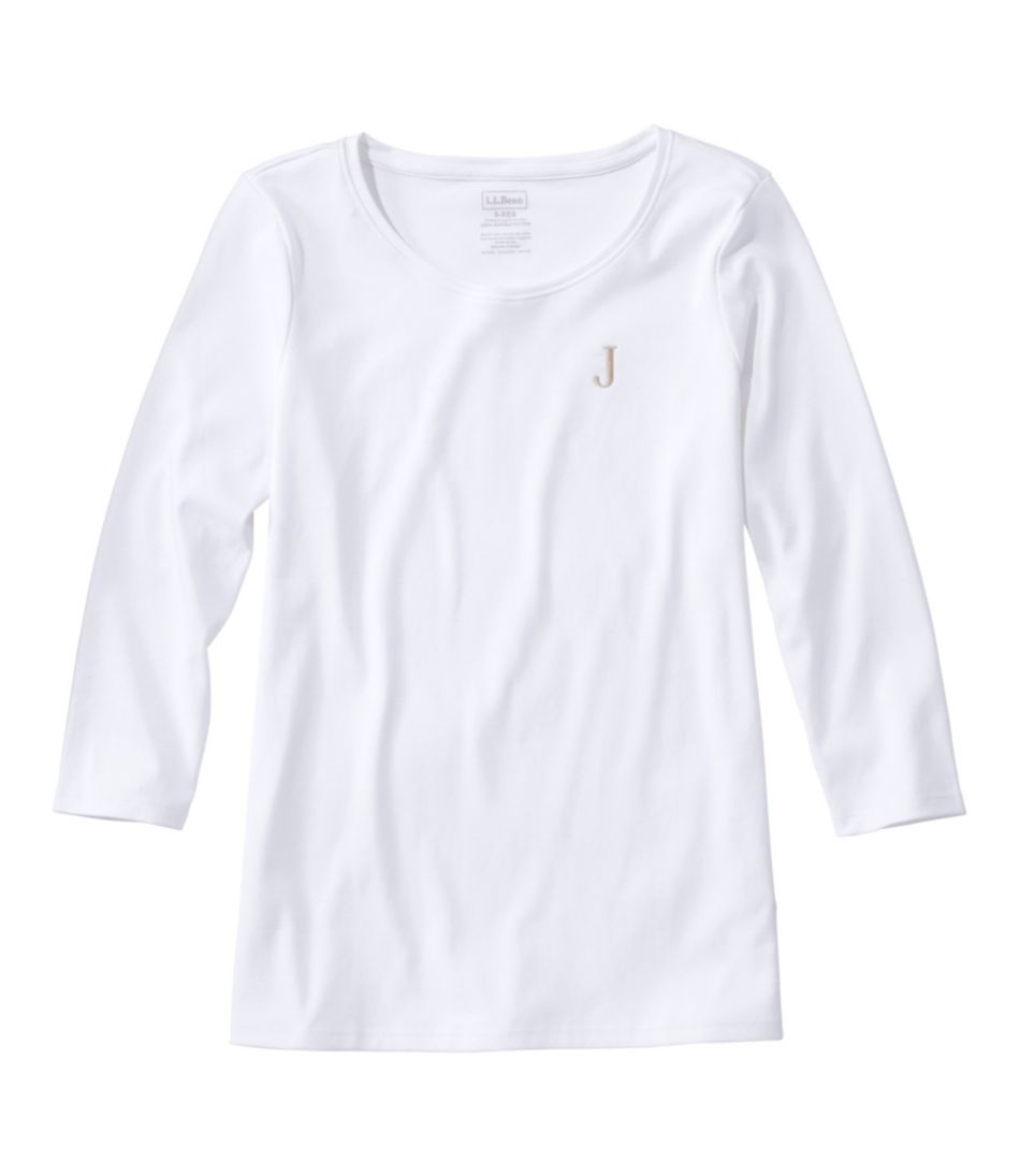 L.L.Bean | Women's Pima Cotton Shaped Tee, Three-Quarter-Sleeve Jewelneck