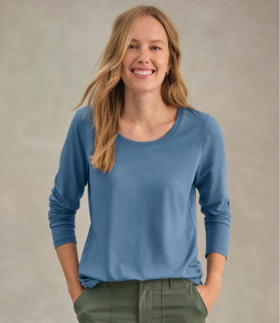 L.L.Bean | Women's Soft Stretch Supima-Blend Tee, Scoopneck Long-Sleeve