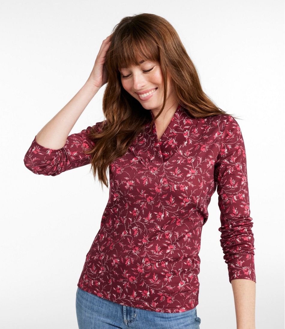 L.L.Bean | Women's Pima Cotton Tee, Shawl Long-Sleeve Print
