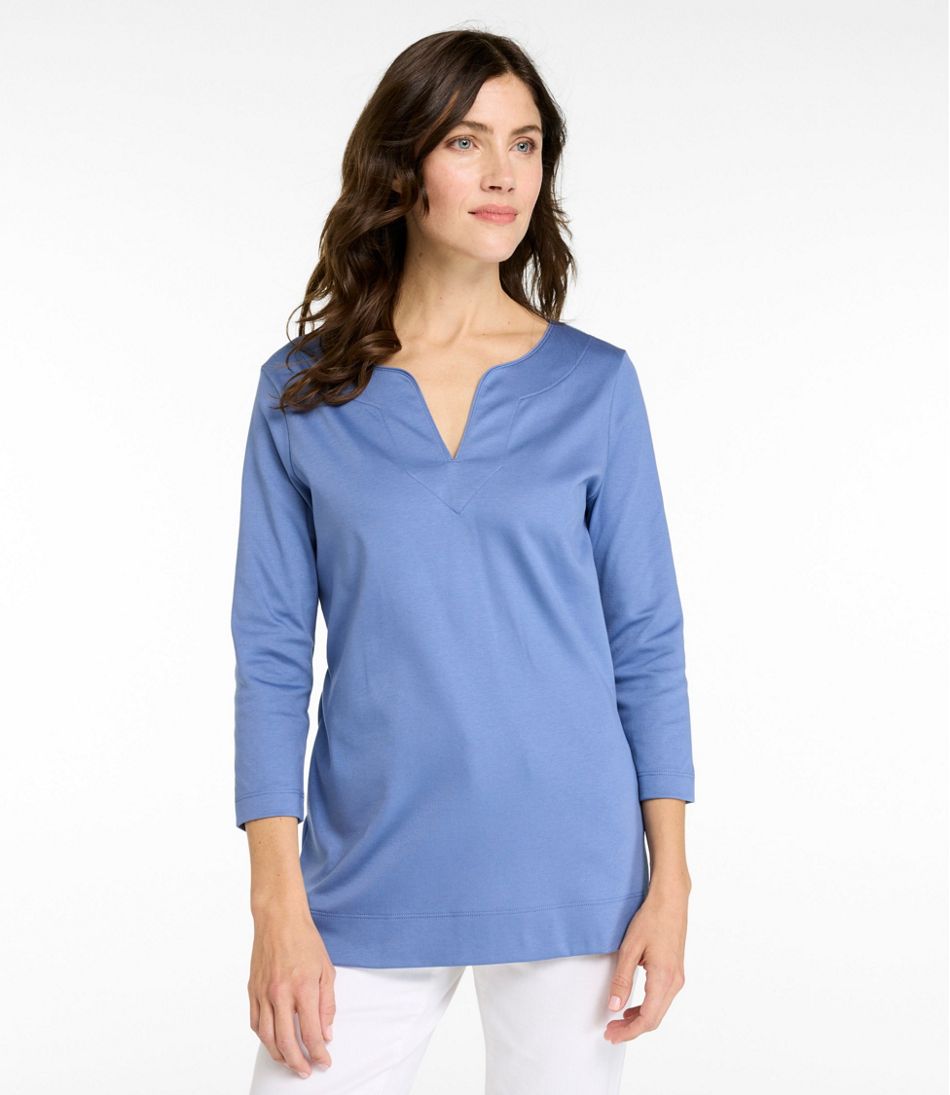 L.L.Bean | Women's Pima Cotton Tunic, Three-Quarter-Sleeve Splitneck