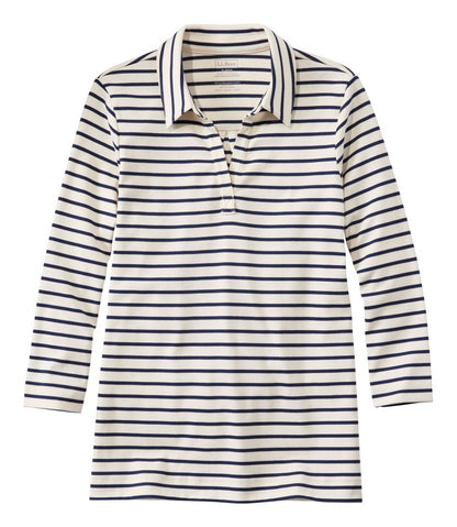 L.L.Bean | Women's Pima Cotton Tee, Three-Quarter-Sleeve Polo Stripe