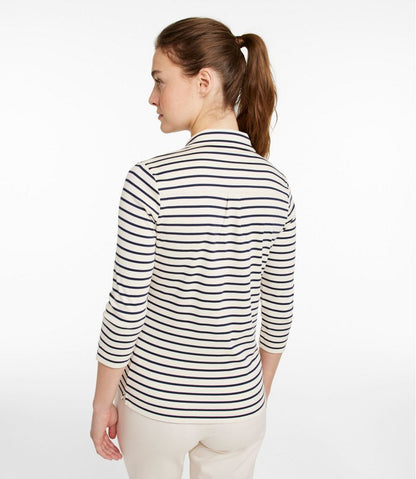 L.L.Bean | Women's Pima Cotton Tee, Three-Quarter-Sleeve Polo Stripe