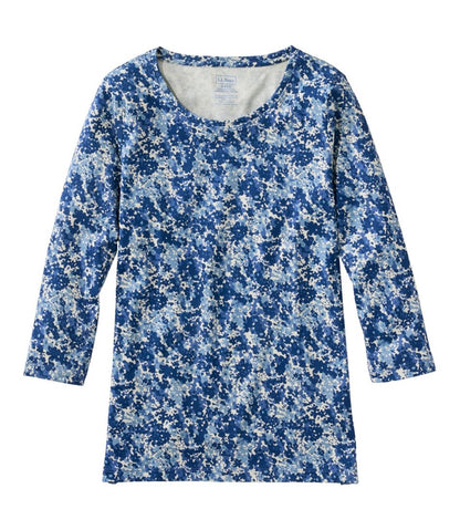 L.L.Bean | Women's Pima Cotton Shaped Jewelneck Tee, Three-Quarter-Sleeve Print