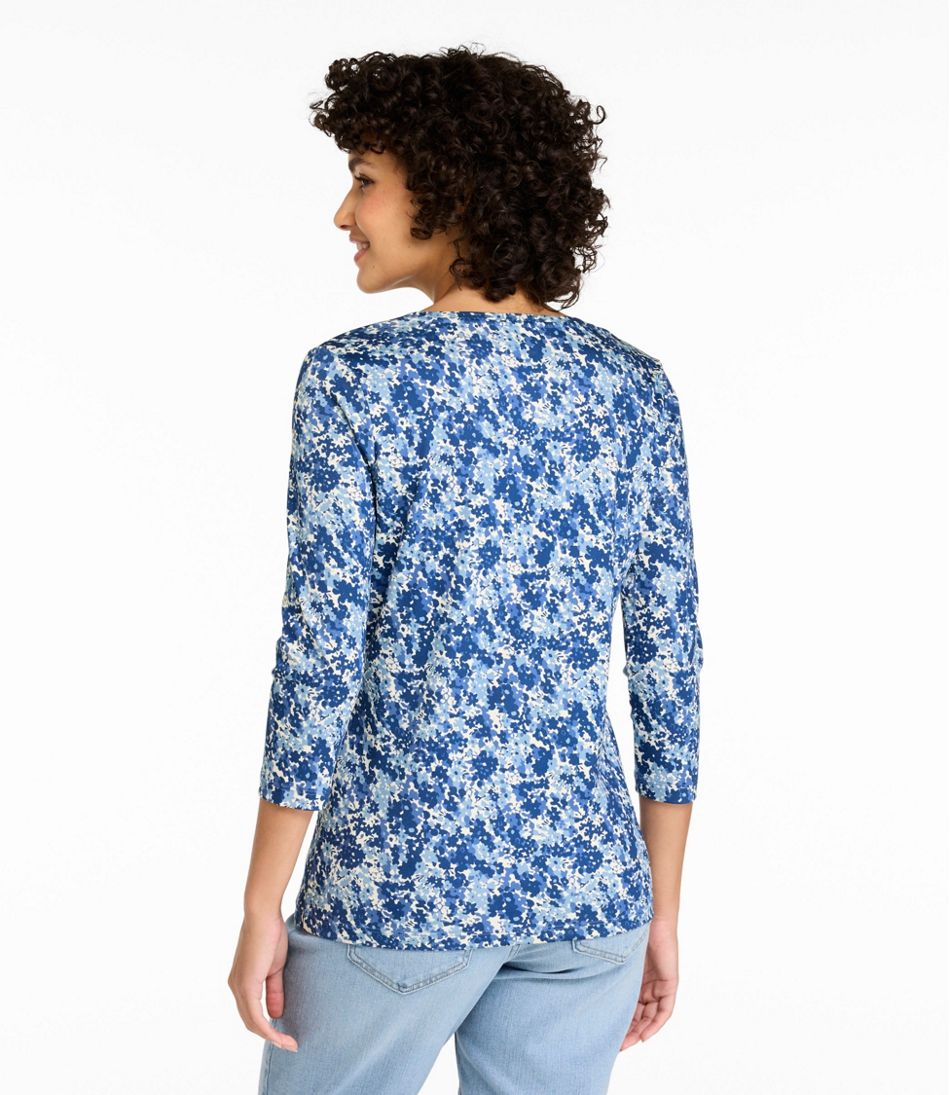 L.L.Bean | Women's Pima Cotton Shaped Jewelneck Tee, Three-Quarter-Sleeve Print