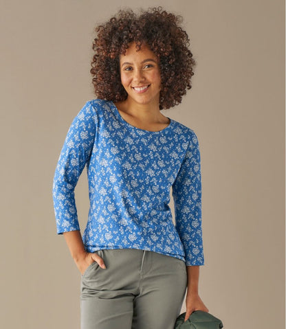 L.L.Bean | Women's Pima Cotton Shaped Jewelneck Tee, Three-Quarter-Sleeve Print