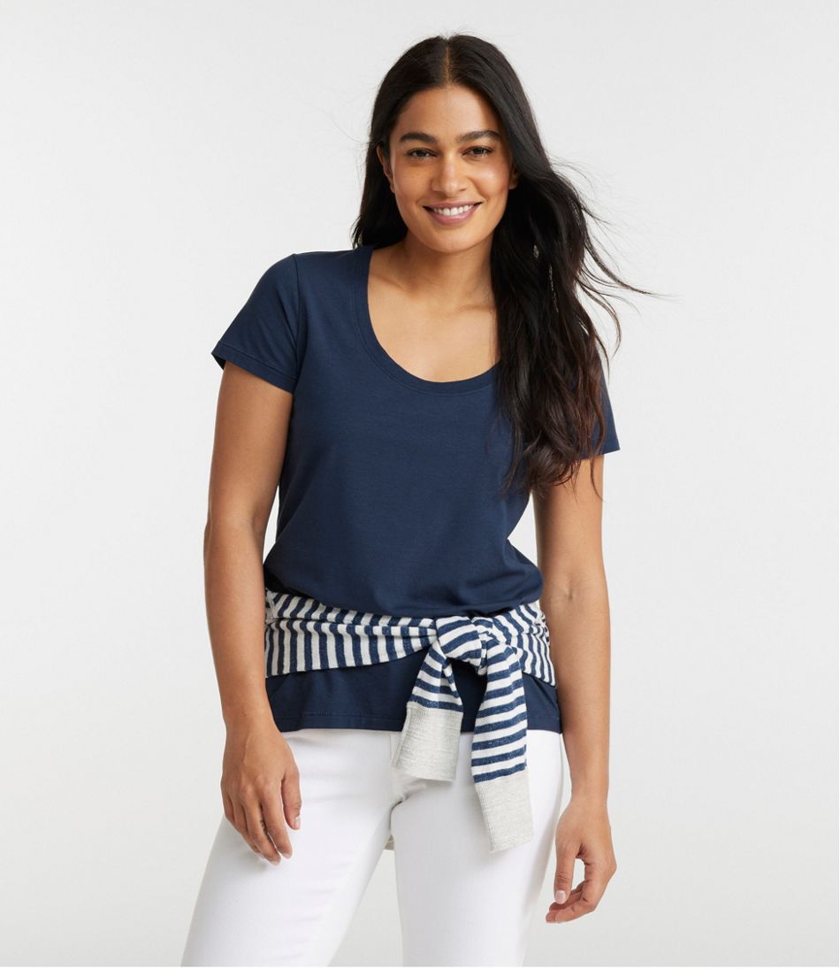 L.L.Bean | Women's Soft Stretch Supima-Blend Tee, Scoopneck Short-Sleeve