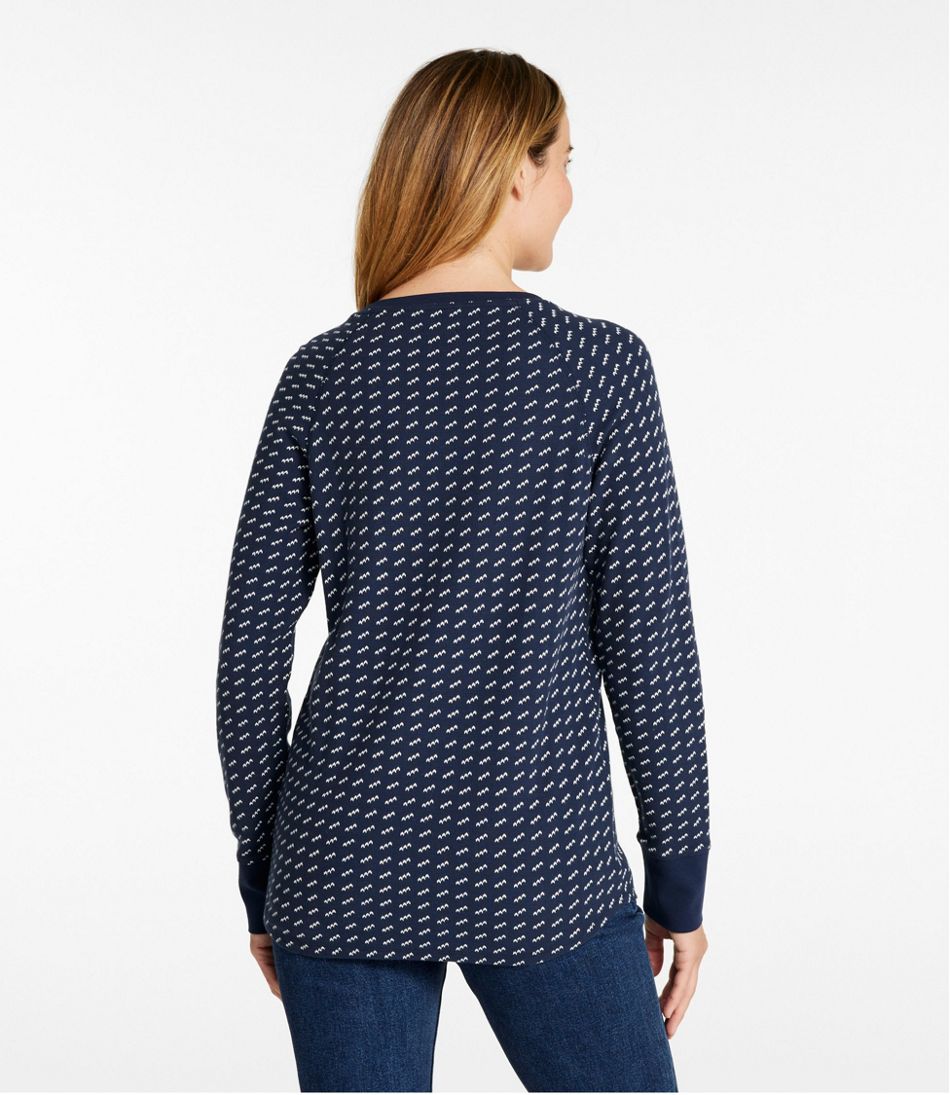 L.L.Bean | Women's Unshrinkable Mini-Waffle Tee, Long-Sleeve Crewneck Stripe