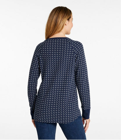 L.L.Bean | Women's Unshrinkable Mini-Waffle Tee, Long-Sleeve Crewneck Stripe