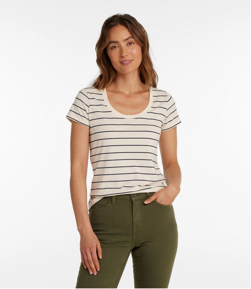 L.L.Bean | Women's Soft Stretch Supima-Blend Tee, Scoopneck Short-Sleeve Stripe