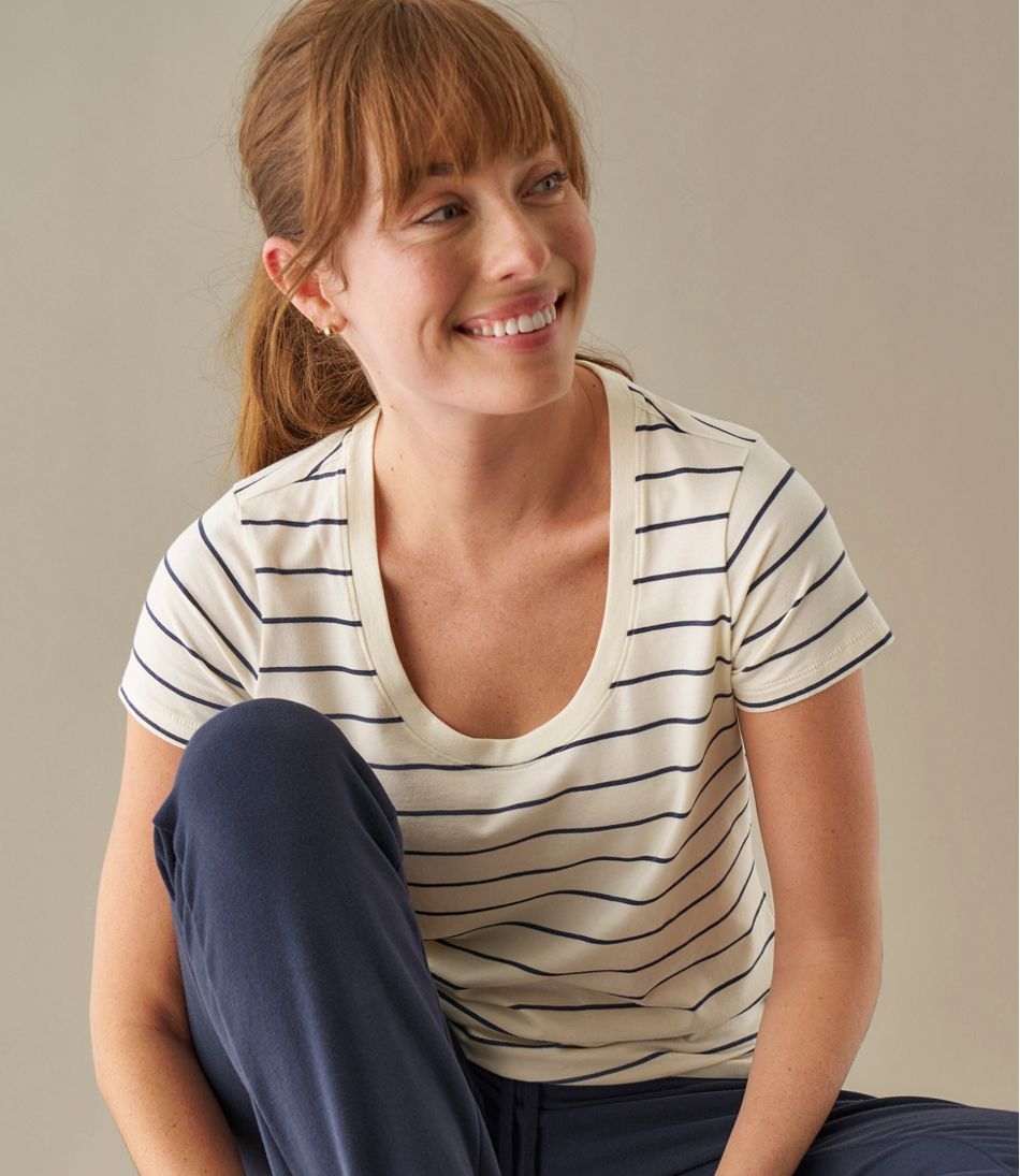L.L.Bean | Women's Soft Stretch Supima-Blend Tee, Scoopneck Short-Sleeve Stripe