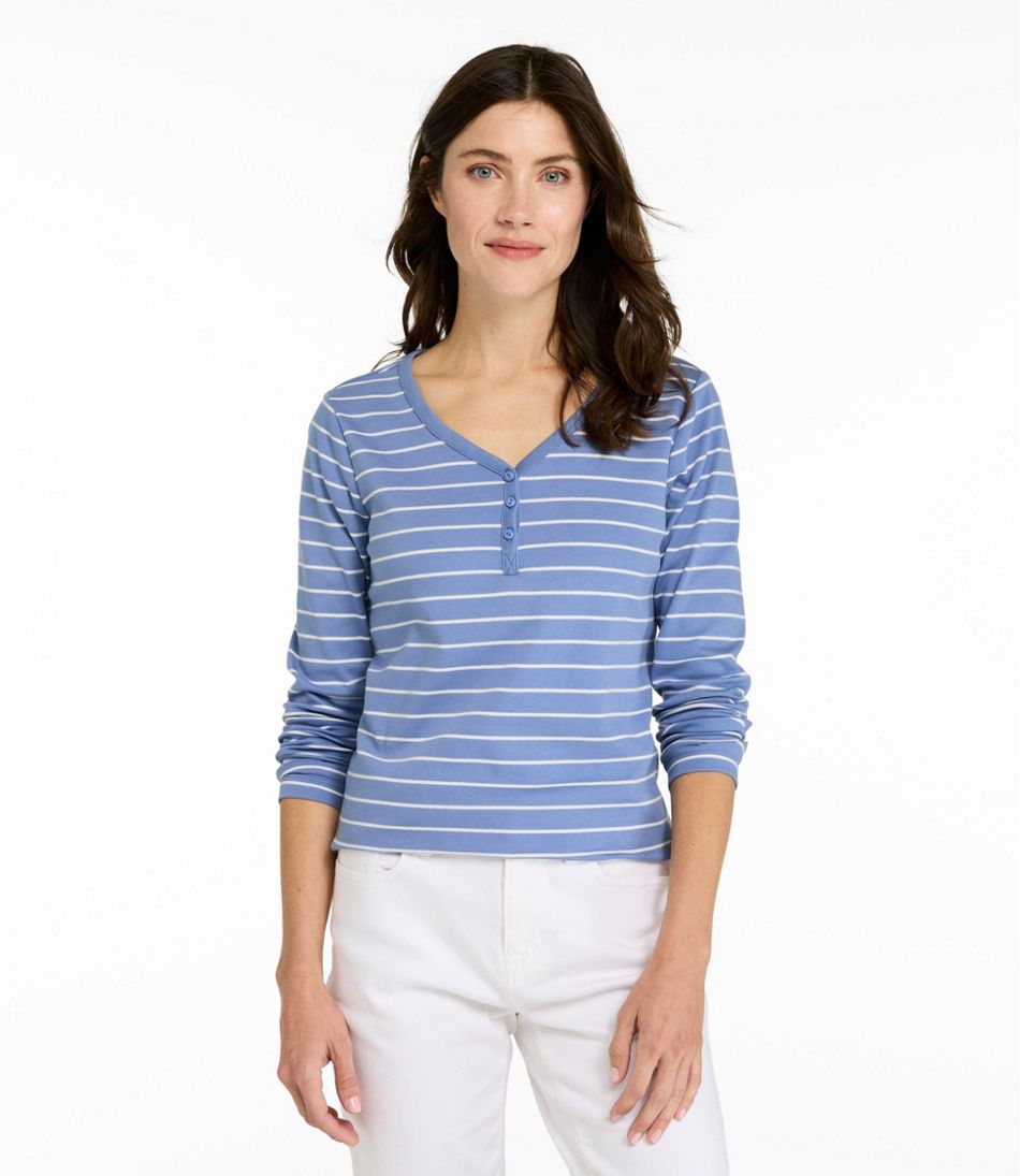 L.L.Bean | Women's L.L.Bean V-Neck Henley, Long-Sleeve Stripe