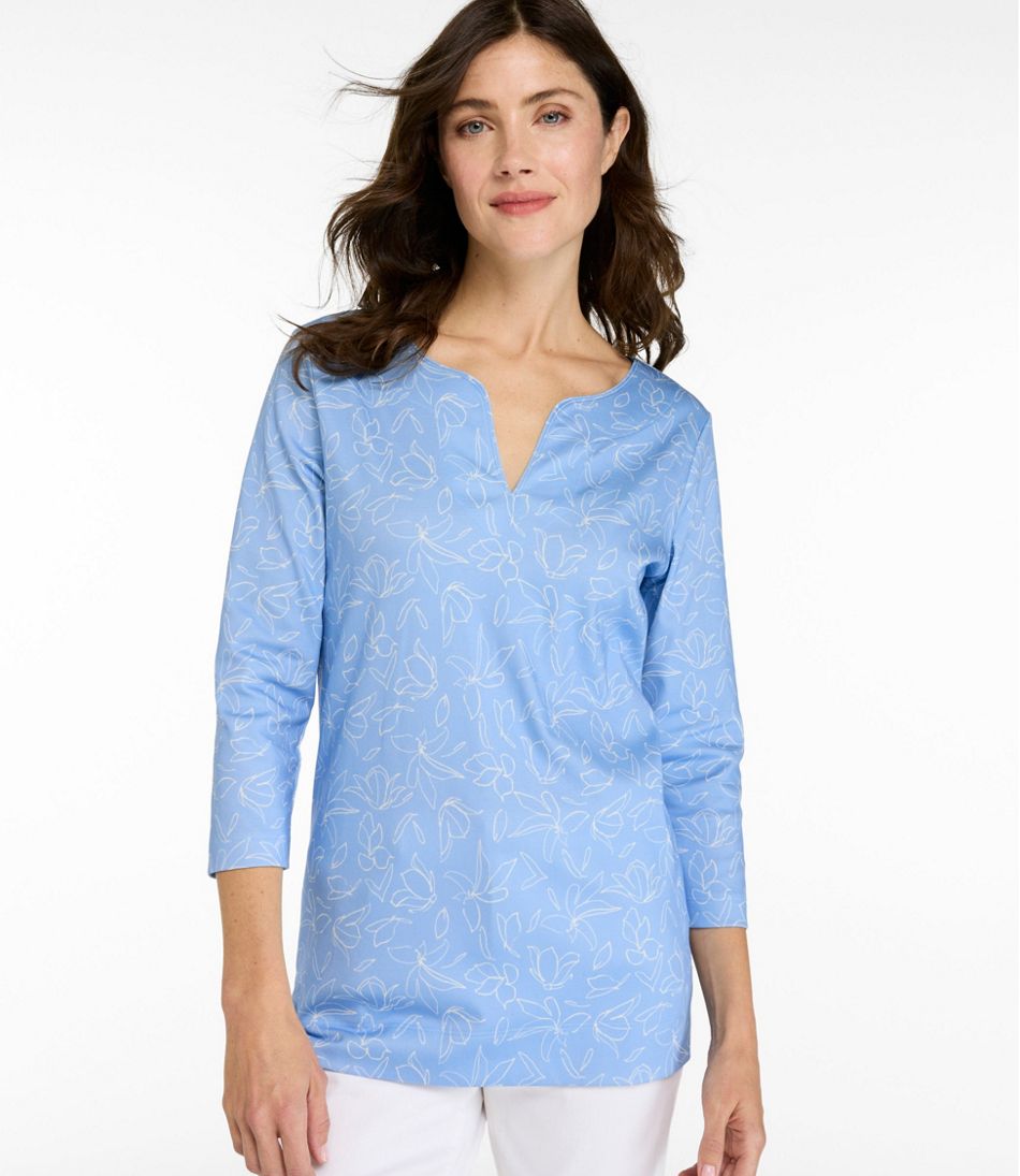 L.L.Bean | Women's Pima Cotton Tunic, Three-Quarter-Sleeve Splitneck Print
