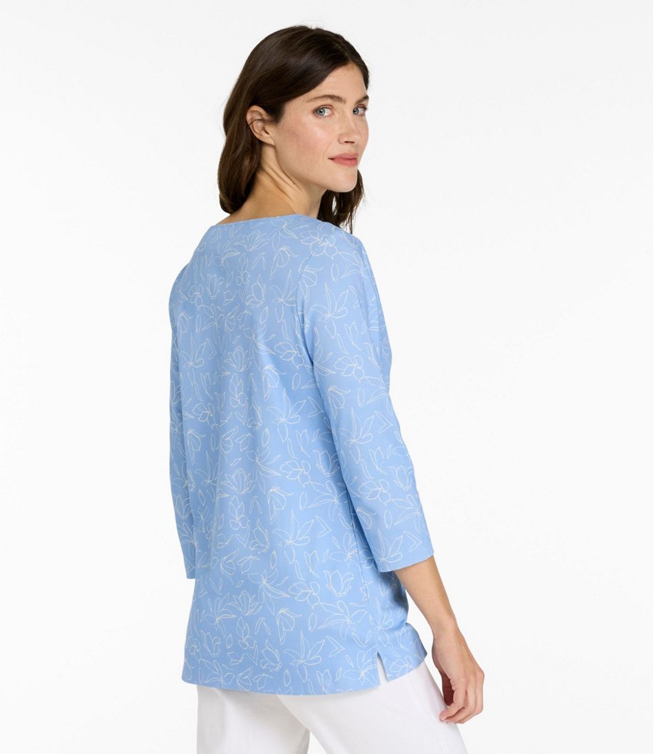 L.L.Bean | Women's Pima Cotton Tunic, Three-Quarter-Sleeve Splitneck Print