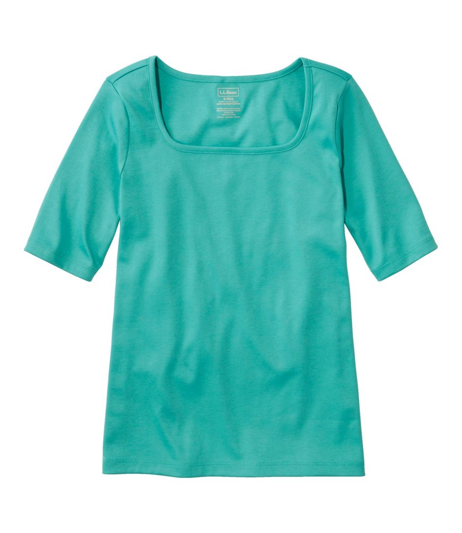 L.L.Bean | Women's Pima Cotton Tee, Soft Squareneck Elbow-Sleeve