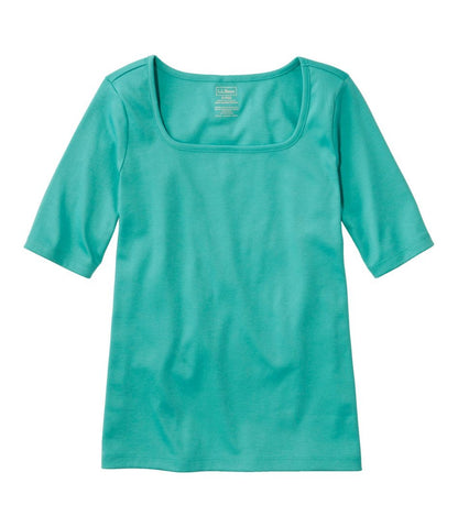 L.L.Bean | Women's Pima Cotton Tee, Soft Squareneck Elbow-Sleeve