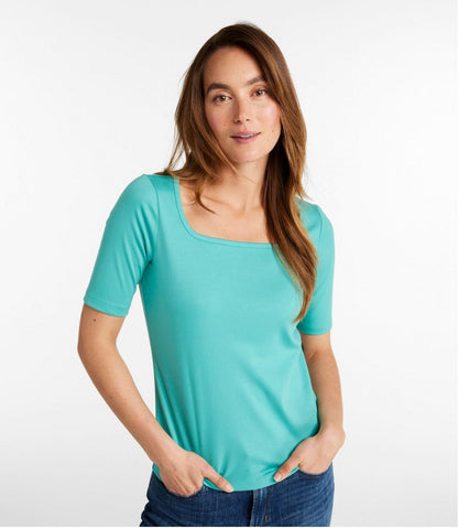 L.L.Bean | Women's Pima Cotton Tee, Soft Squareneck Elbow-Sleeve