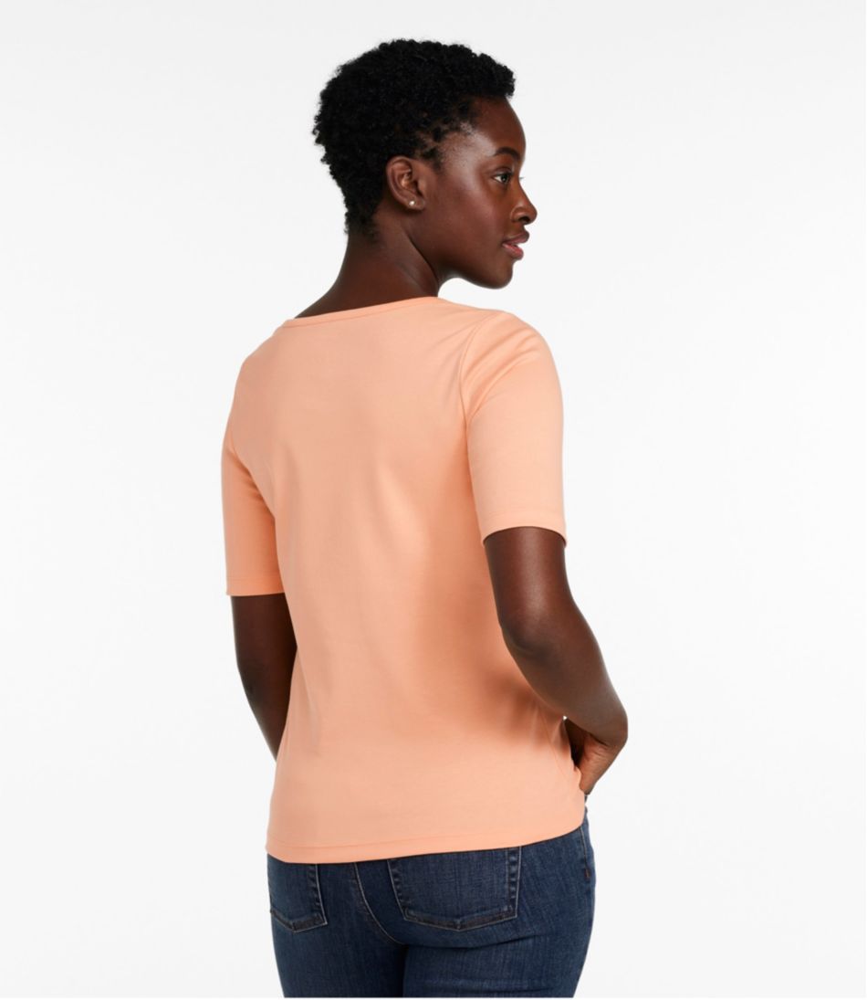 L.L.Bean | Women's Pima Cotton Tee, Soft Squareneck Elbow-Sleeve