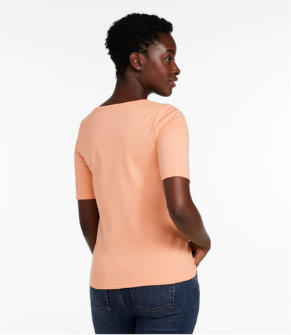 L.L.Bean | Women's Pima Cotton Tee, Soft Squareneck Elbow-Sleeve
