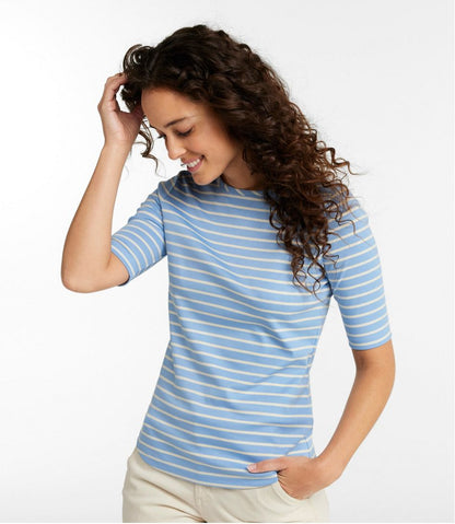 L.L.Bean | Women's Pima Cotton Tee, Elbow-Sleeve Boatneck Stripe