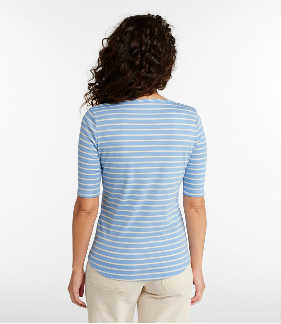 L.L.Bean | Women's Pima Cotton Tee, Elbow-Sleeve Boatneck Stripe