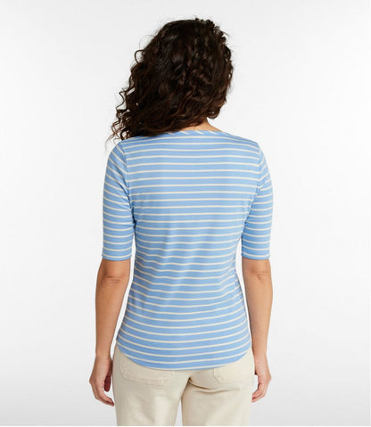 L.L.Bean | Women's Pima Cotton Tee, Elbow-Sleeve Boatneck Stripe