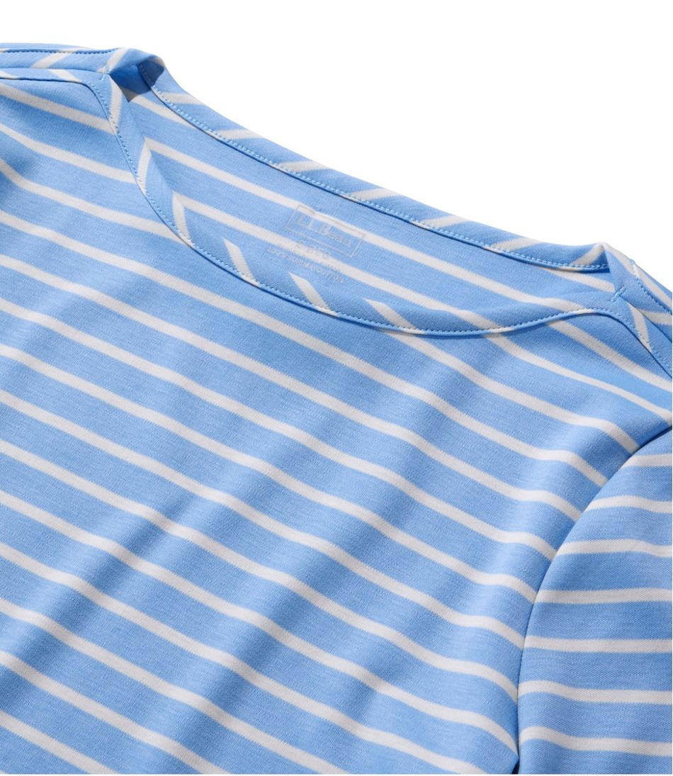 L.L.Bean | Women's Pima Cotton Tee, Elbow-Sleeve Boatneck Stripe