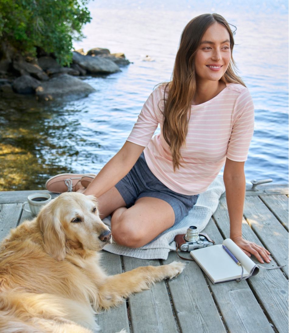 L.L.Bean | Women's Pima Cotton Tee, Elbow-Sleeve Boatneck Stripe