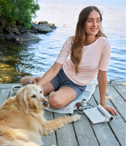 L.L.Bean | Women's Pima Cotton Tee, Elbow-Sleeve Boatneck Stripe