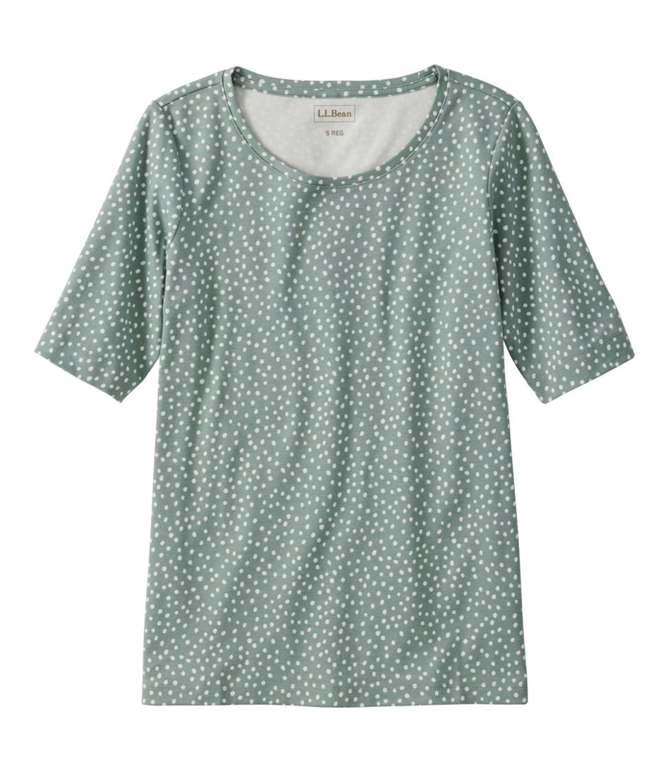 L.L.Bean | Women's L.L.Bean Jewelneck Tee, Elbow-Sleeve Print