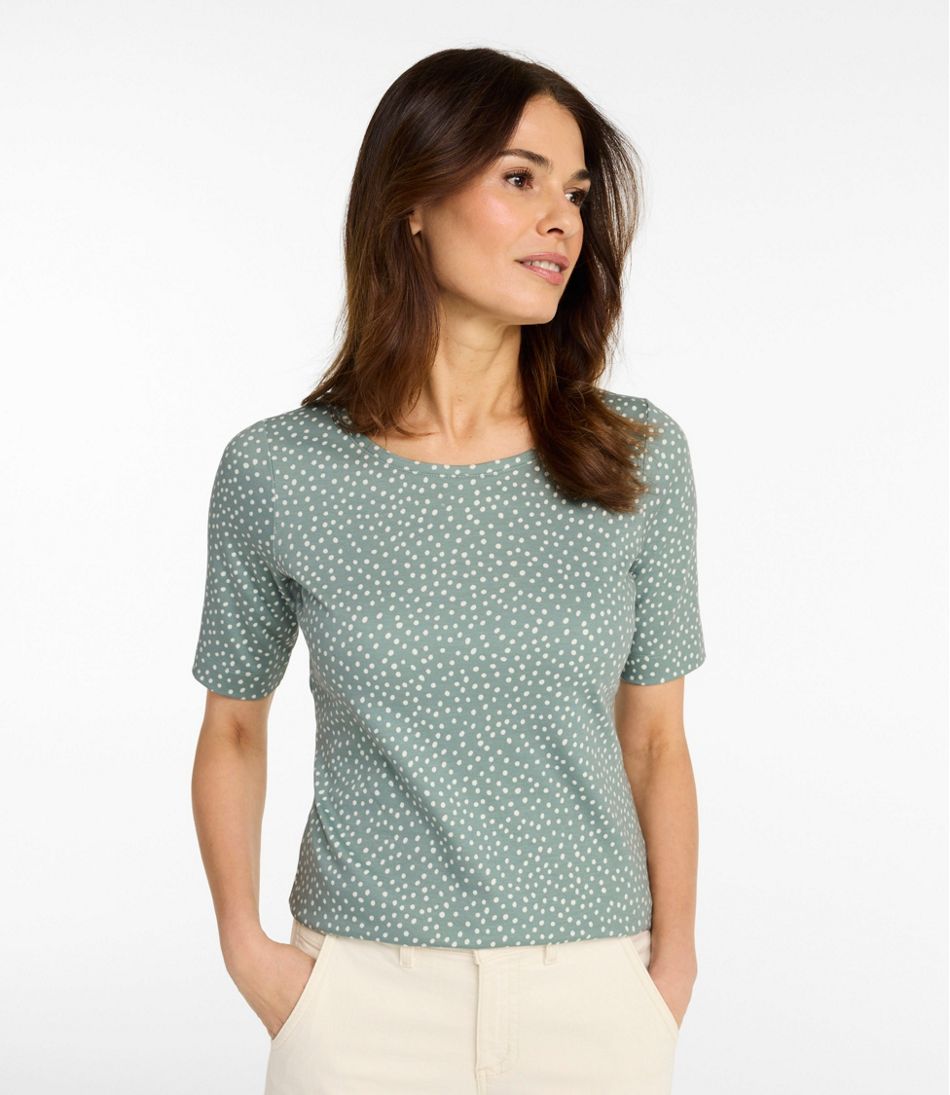 L.L.Bean | Women's L.L.Bean Jewelneck Tee, Elbow-Sleeve Print