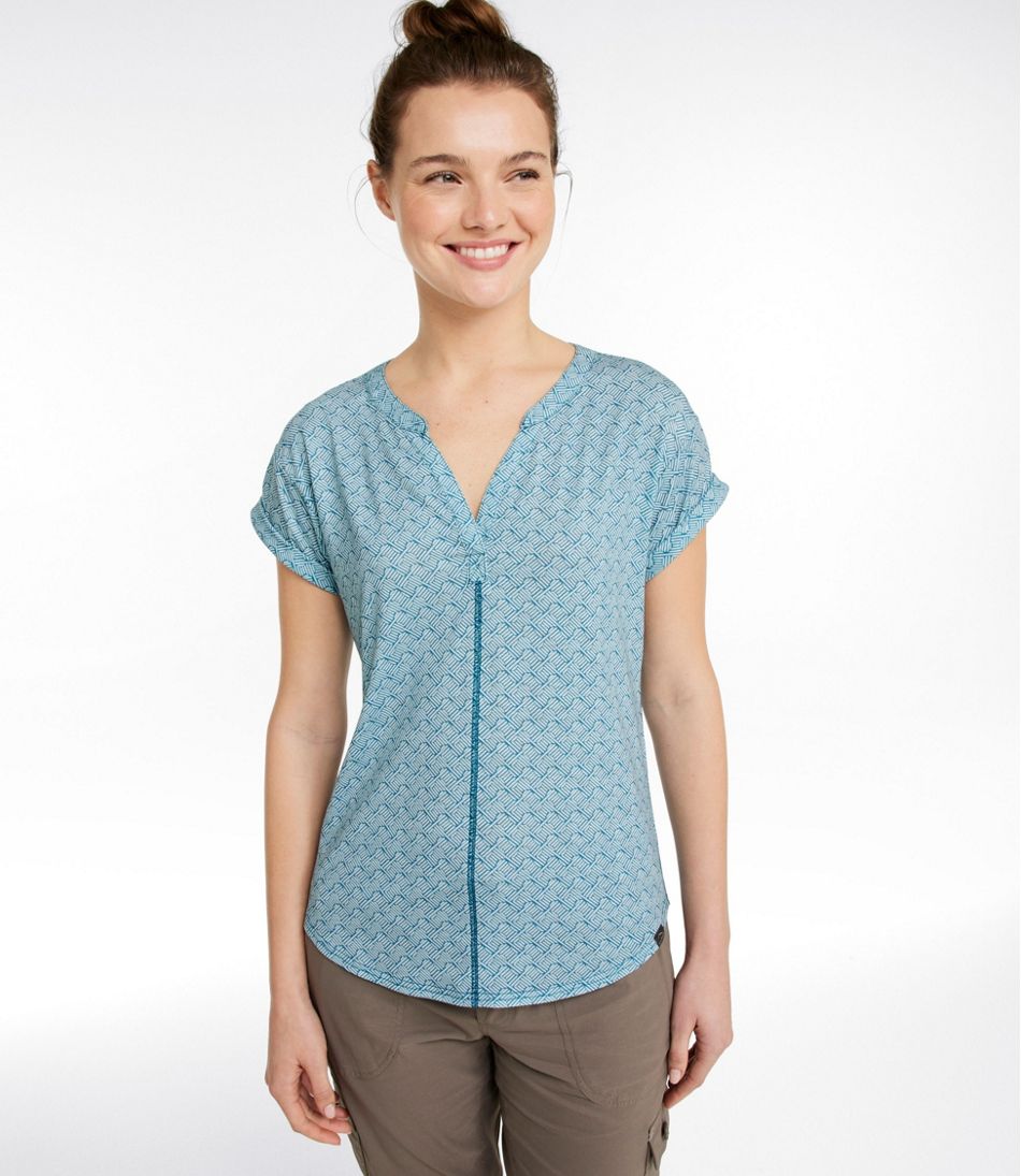 L.L.Bean | Women's Streamside Tee, Short-Sleeve Splitneck Print