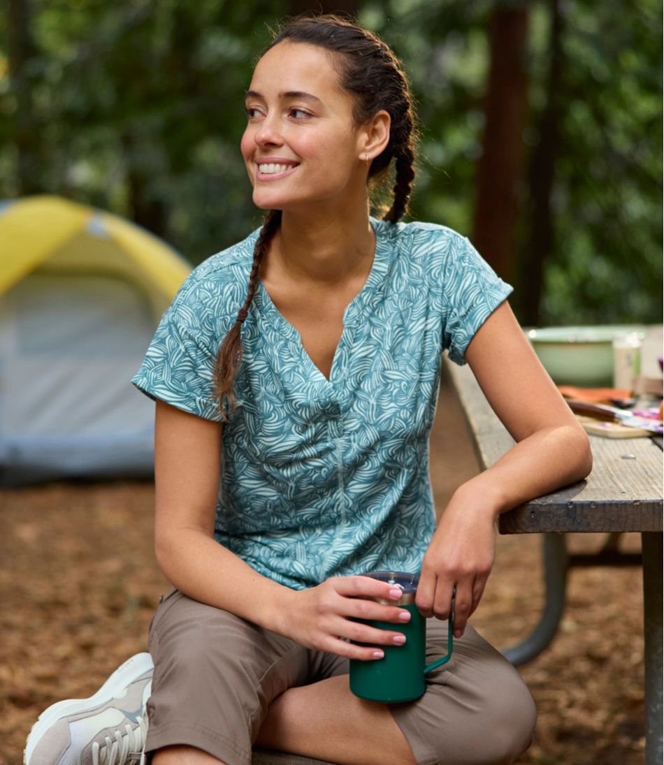L.L.Bean | Women's Streamside Tee, Short-Sleeve Splitneck Print