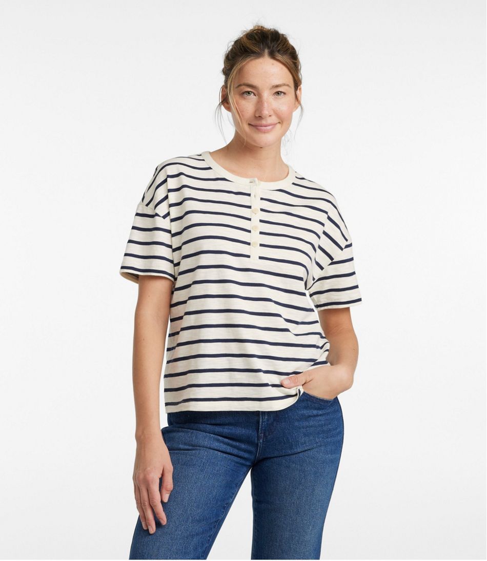 L.L.Bean | Women's Signature Slub Tee, Short-Sleeve Henley Novelty