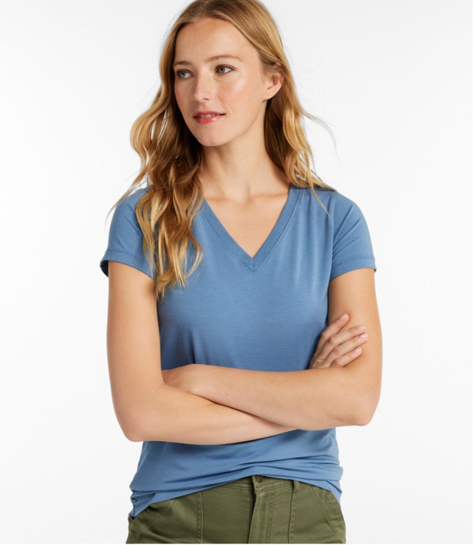 L.L.Bean | Women's Soft Stretch Supima-Blend Tee, Short-Sleeve V-Neck
