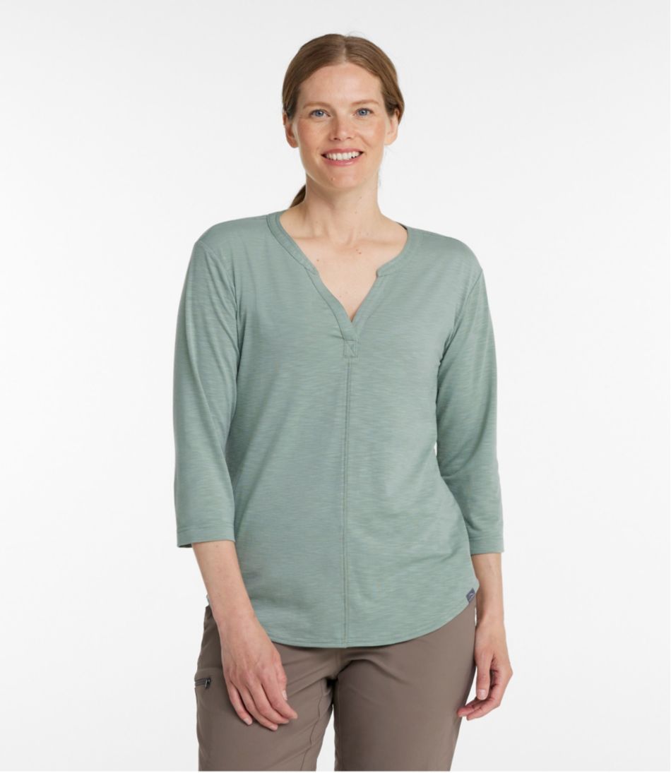 L.L.Bean | Women's Streamside Tee, Three-Quarter-Sleeve Splitneck