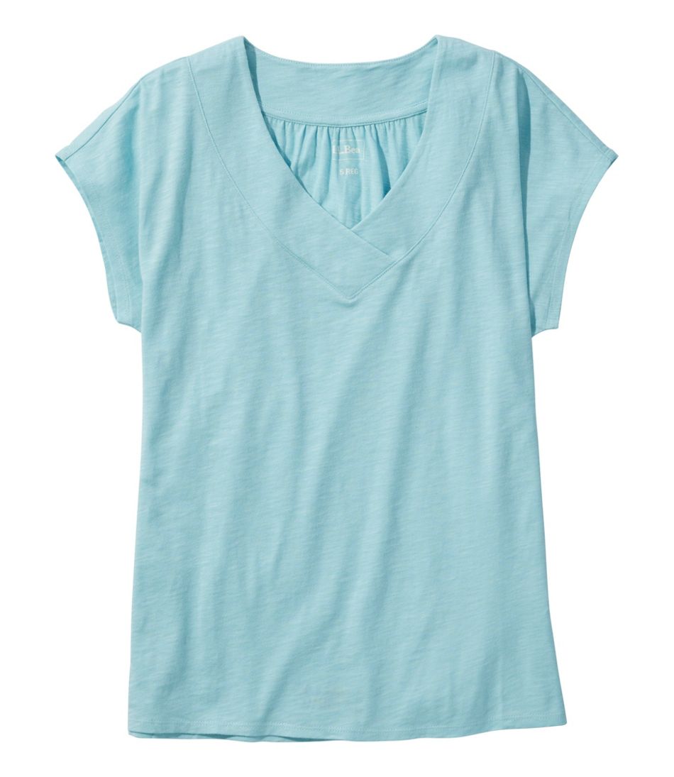 L.L.Bean | Women's Organic Cotton Tee, V-Neck Cap-Sleeve