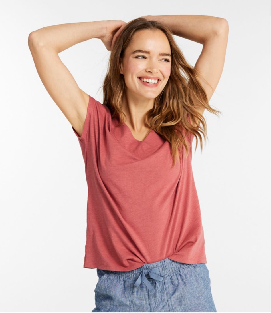 L.L.Bean | Women's Organic Cotton Tee, V-Neck Cap-Sleeve