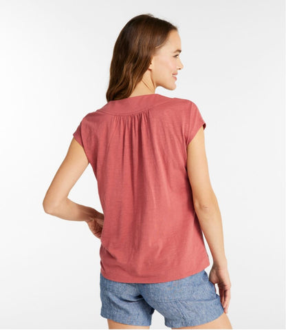 L.L.Bean | Women's Organic Cotton Tee, V-Neck Cap-Sleeve
