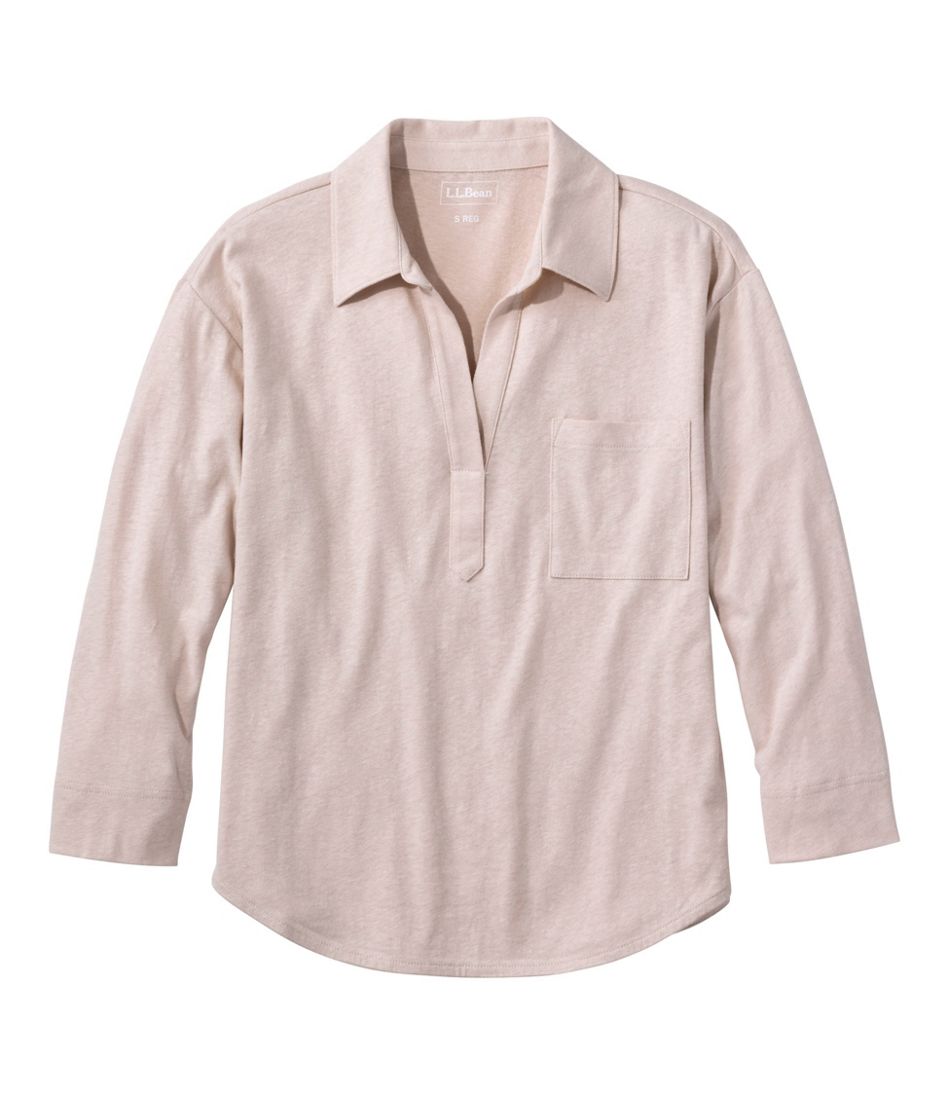 L.L.Bean | Women's Linen/Cotton Tee, Three-Quarter-Sleeve Splitneck Polo
