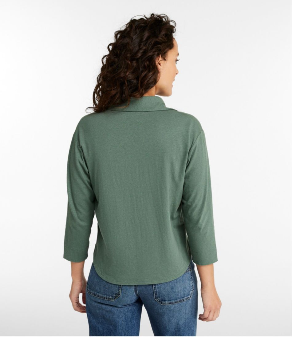 L.L.Bean | Women's Linen/Cotton Tee, Three-Quarter-Sleeve Splitneck Polo